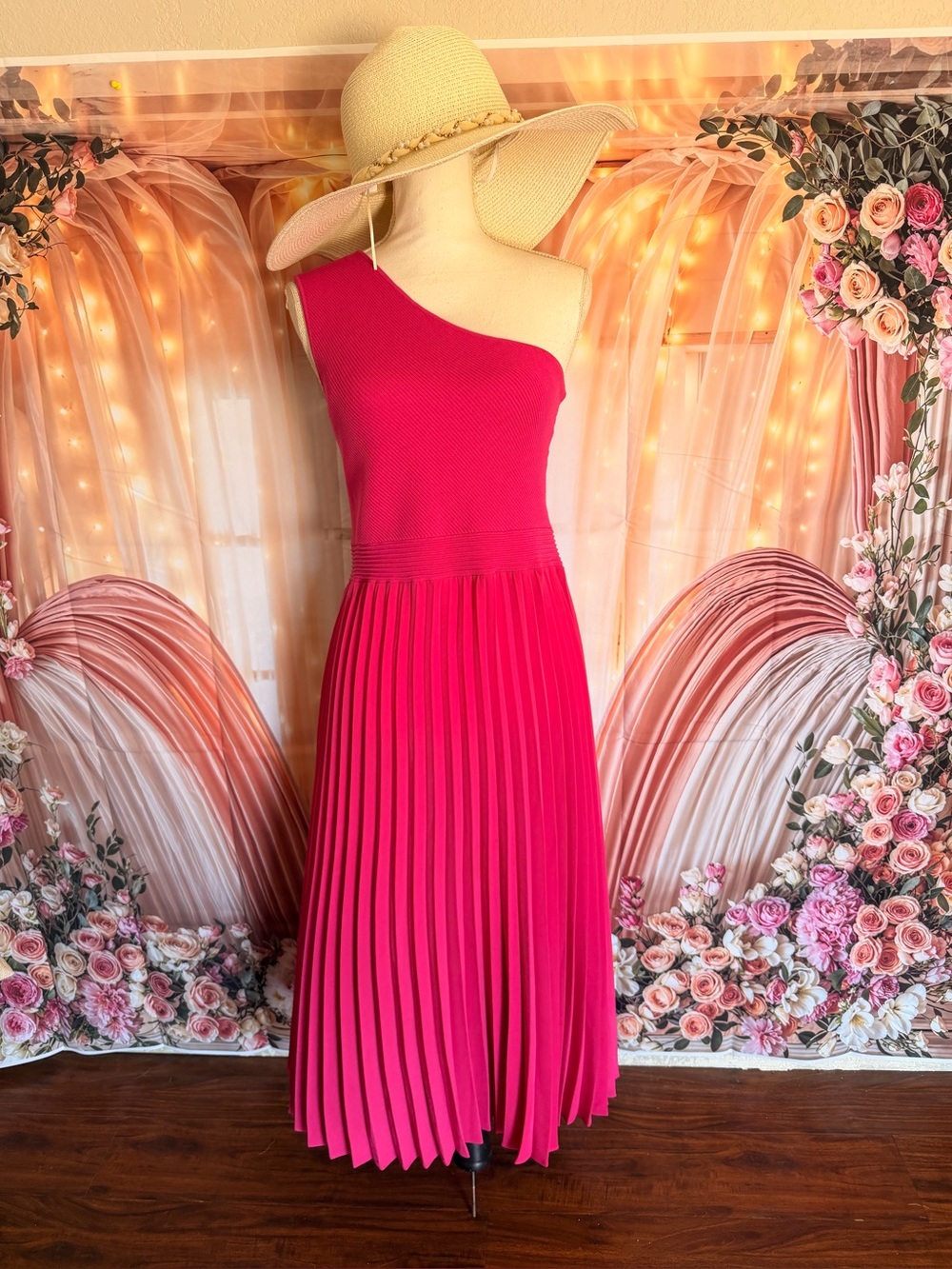Ted Baker One-Shoulder Pleated Midi Dress - Fuchsia